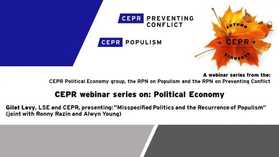 White background with black text "CEPR webinar series on: Political Economy" and CEPR logo